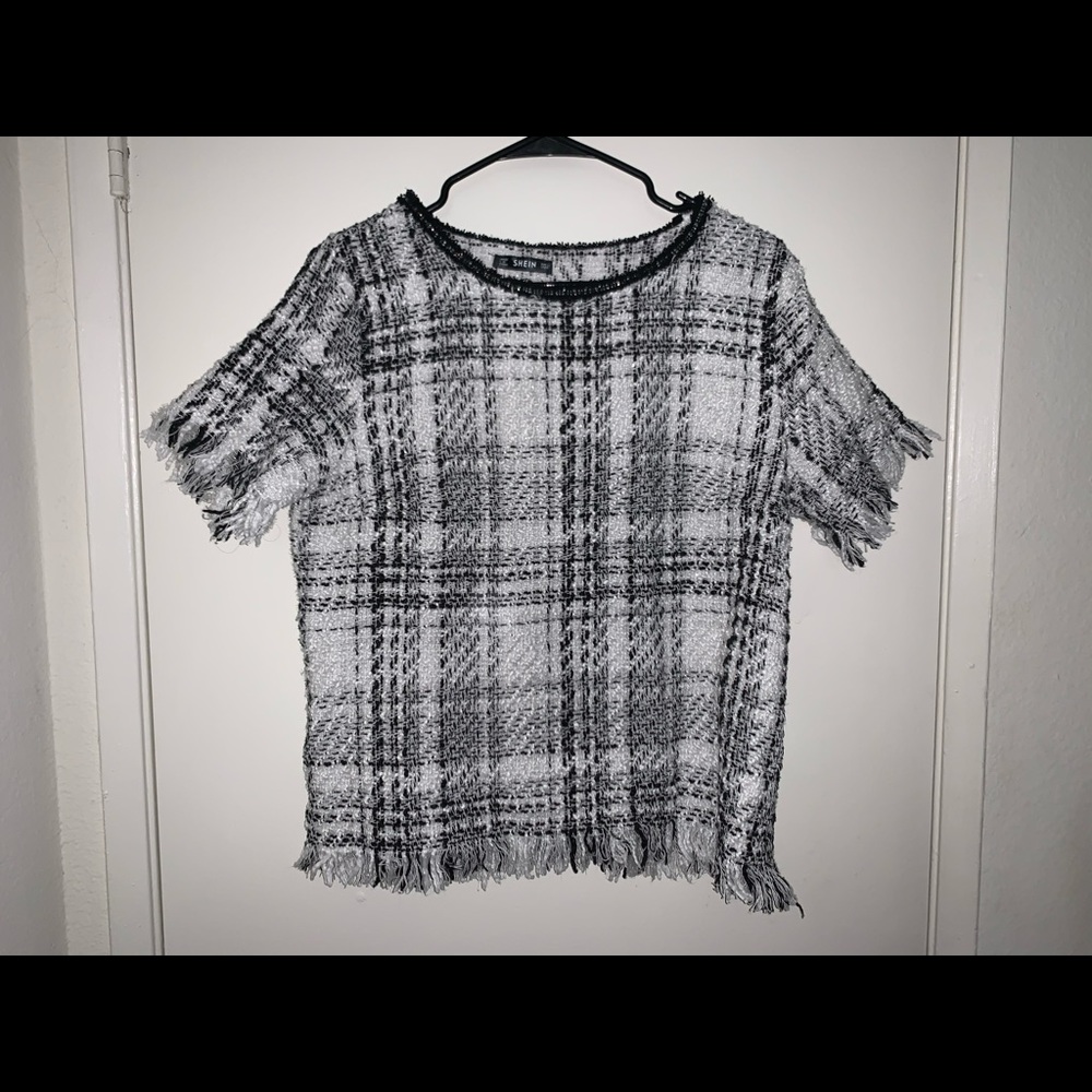 black & white blouse with hidden silver threads